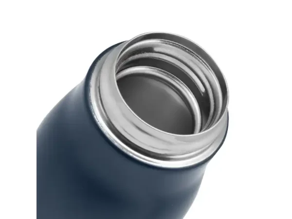 Botella térmica Montana, de acero inoxidable doble pared con correa gris para viajes y auto. Tapa