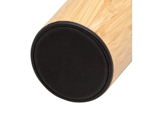 Mug Termico Nordico de acero inoxidable con detalles de bambú 600ml, termo doble pared al vacío con sistema antiderrame para fuerza de ventas, vaso térmico premium en caja Kraft.