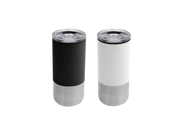 Mug Nori de acero inoxidable 500ml con doble pared e interior de plástico, vaso térmico personalizado con tapa a presión y seguro antivuelco para oficina.