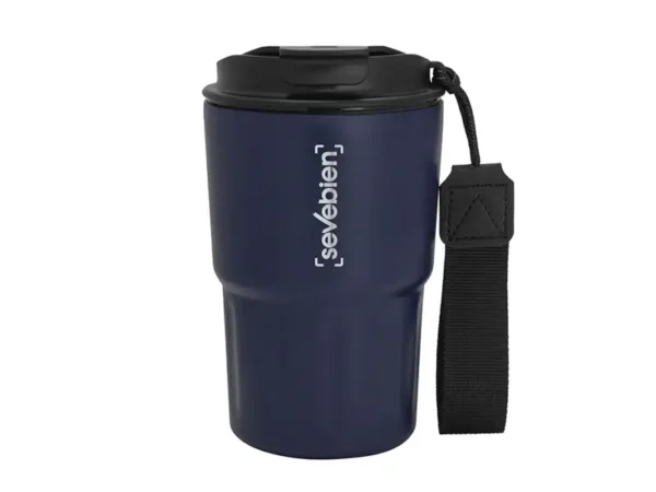 Mug térmico Capof de 400ml acero mate con correa negra. Color Azul