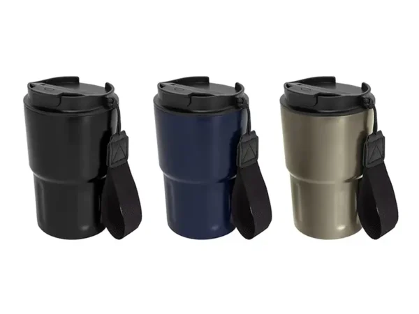 Mug térmico Capof de 400ml acero mate con correa negra. Colores disponibles