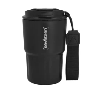 Mug térmico Capof de 400ml acero mate con correa negra. Color Negro
