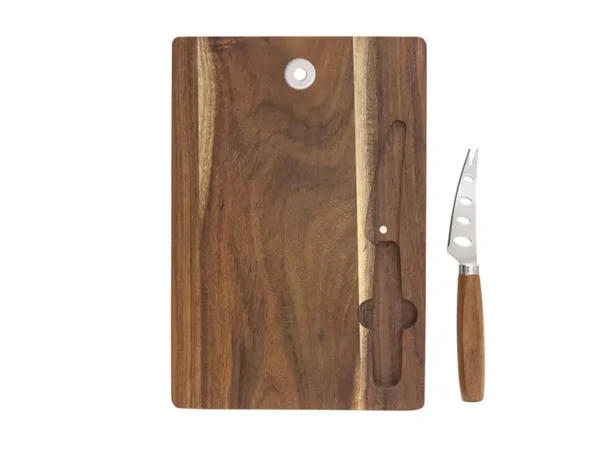 Tabla Para Quesos Emmental en madera de acacia con cuchillo para quesos imantado y caja de regalo kraft Foto de tabla con cuchillo