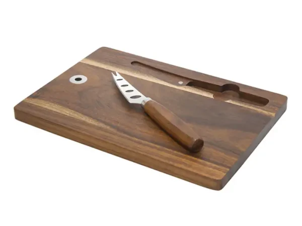 Tabla Para Quesos Emmental en madera de acacia con cuchillo para quesos imantado y caja de regalo kraft Foto de perfil izquierdo