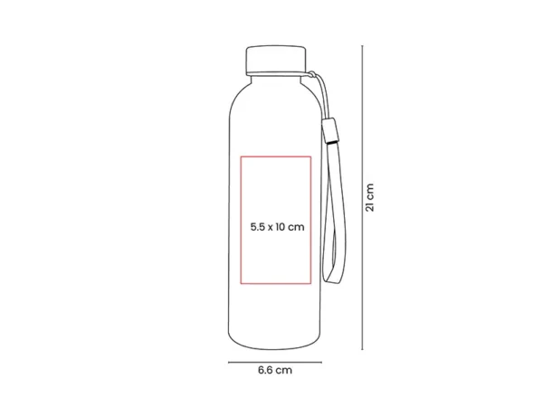 Cilindro Vatten de 550ml tapa metálica y asa de tela. Medidas.