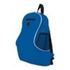 Mochila Track de Polyester 600D con capacidad de 16 litros, compartimento frontal y salida para audífonos.