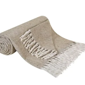 Frazada Luna Personalizada color beige con flecos de lana y poliéster 100x200 cm