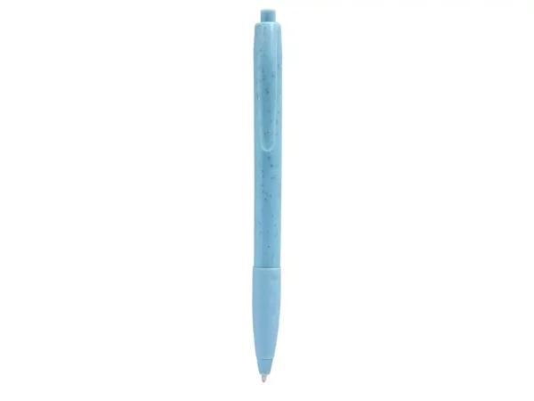 Bolígrafo Graan promocional color azul fabricado con bioplástico de fibra de trigo.