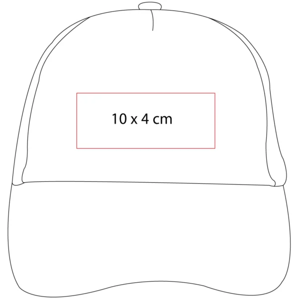Gorra Trucker de 5 gajos en poliéster con panel trasero de malla y broche ajustable, con área de marcaje frontal de 10 x 4 cm