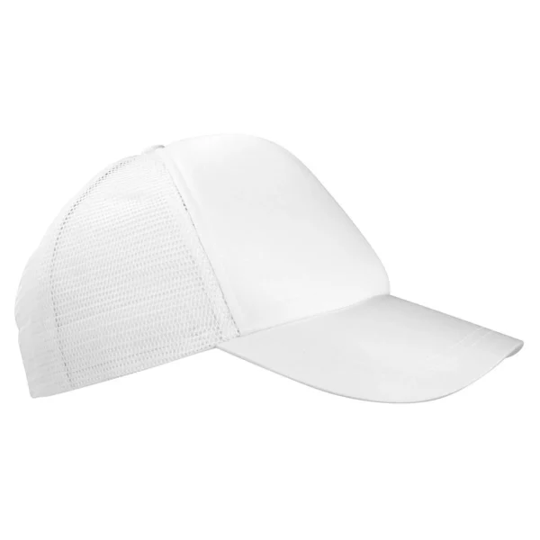 Gorra Trucker de 5 gajos en poliéster con panel trasero de malla y broche ajustable, con área de marcaje frontal de 10 x 4 cm