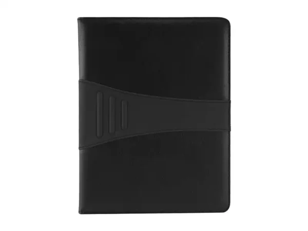 Carpeta Century de curpiel negro con elástico para bolígrafo y block de notas A4.