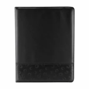 Carpeta Lisboa de curpiel negro con block A4 y organizador interno para documentos y tarjetas.