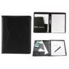 Carpeta Harbel de curpiel negro con block A4 y compartimentos organizadores para oficina y eventos. Libreta abierta