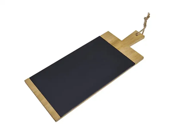 Tabla para cortar BANSA de bambú con placa de piedra removible y asa de yute