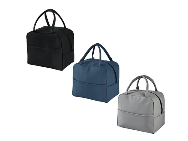 Lonchera Ottawa tipo curpiel color negro con bolsillo frontal. Diferentes colores.