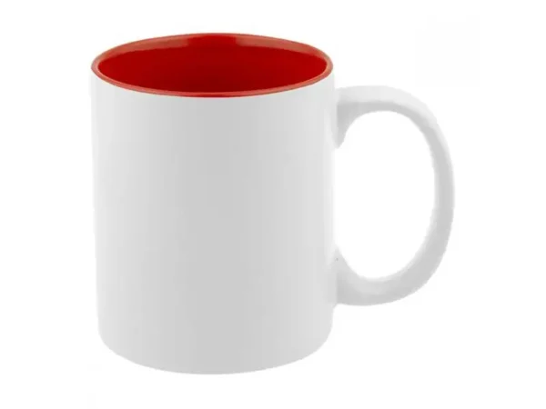 Taza Verona de cerámica blanca con interior de color y asa ergonómica para branding corporativo personalizado Dot Factory