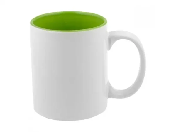 Taza Verona de cerámica blanca con interior de color y asa ergonómica para branding corporativo personalizado Dot Factory