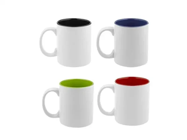 Taza Verona de cerámica blanca con interior de color y asa ergonómica para branding corporativo personalizado Dot Factory