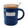 Taza Bambusa de cerámica glossy con tapa de bambú y cuchara, taza personalizada con placa metálica para empresas, regalo de reconocimiento corporativo 12 Oz.