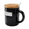 Taza Bambusa de cerámica glossy con tapa de bambú y cuchara, taza personalizada con placa metálica para empresas, regalo de reconocimiento corporativo 12 Oz.