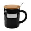 Taza Bambusa de cerámica glossy con tapa de bambú y cuchara, taza personalizada con placa metálica para empresas, regalo de reconocimiento corporativo 12 Oz.