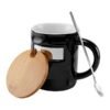 Taza Bambusa de cerámica glossy con tapa de bambú y cuchara, taza personalizada con placa metálica para empresas, regalo de reconocimiento corporativo 12 Oz.