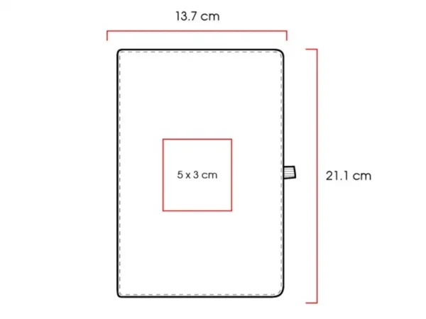 Libreta ecológica Tallin de papel kraft lavable disponible en color café, azul y negro para branding corporativo de Dot Factory. Medidas