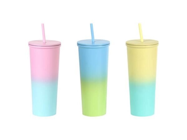 Vaso Vaitogi Publicitario bi-tono de acero inoxidable 690 ml con popote, vaso térmico personalizado de doble pared para regalos empresariales prácticos y reutilizables.