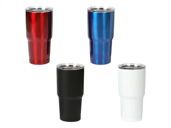 Termo De Acero V de doble pared en acero inoxidable con capacidad de 20 oz y tapa transparente.