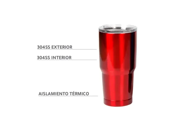 Termo De Acero V de doble pared en acero inoxidable con capacidad de 20 oz y tapa transparente.