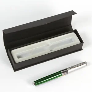Boligrafo Roller Ball metálico de punto fino 0.7 mm con estuche y tapón para regalos corporativos de lujo.