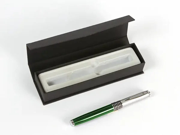 Boligrafo Roller Ball metálico de punto fino 0.7 mm con estuche y tapón para regalos corporativos de lujo.