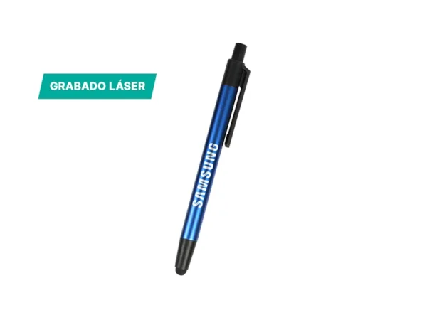 Bolígrafo en aluminio Kozan de aluminio con puntero touch y tinta azul personalizado para congresos en Querétaro.