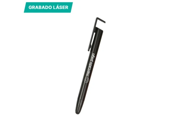 Bolígrafo Vansbro con puntero touch y soporte para celular integrado, ideal para kits de oficina en Querétaro.