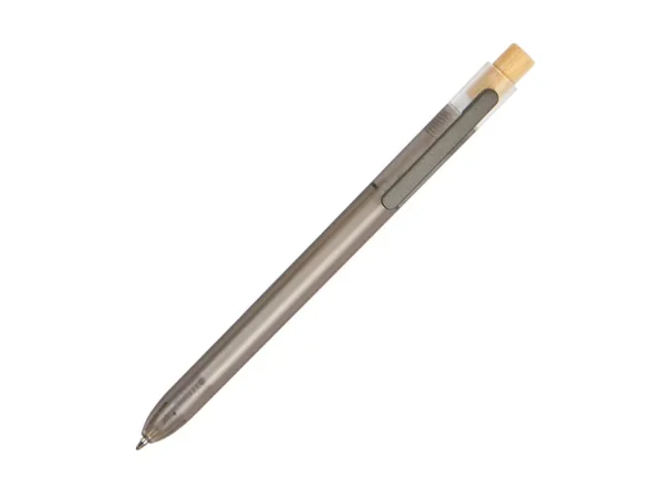 Bolígrafo Malung con barril translúcido, botón de bambú y tinta negra para campañas masivas en Querétaro.