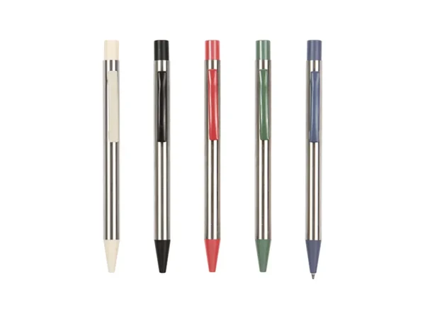 Bolígrafo Krems de acero inoxidable reciclado con grabado láser para eventos institucionales en Querétaro.