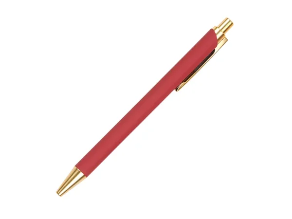 Bolígrafo Martella de aluminio rociado metálico con detalles dorados y tinta negra para campañas institucionales en Querétaro.