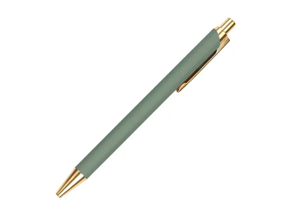 Bolígrafo Martella de aluminio rociado metálico con detalles dorados y tinta negra para campañas institucionales en Querétaro.