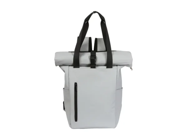 Bagpack Legnica de cuero sintético con compartimento para laptop de 16 pulgadas y diseño roll-top para ejecutivos en Querétaro.