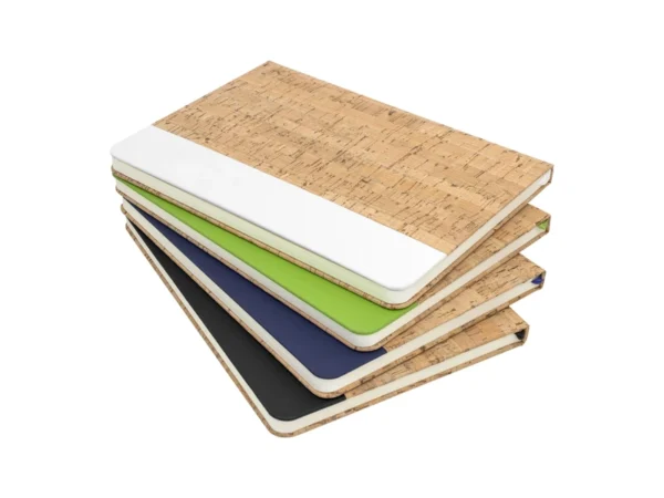 Libreta MARROQUÍ con tapa de corcho y poliuretano, 80 hojas rayadas y encuadernación cosida para empresas en Querétaro.