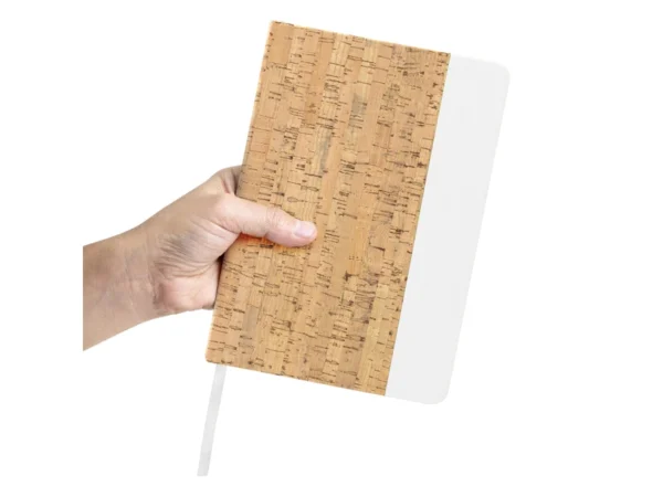 Libreta MARROQUÍ con tapa de corcho y poliuretano, 80 hojas rayadas y encuadernación cosida para empresas en Querétaro.