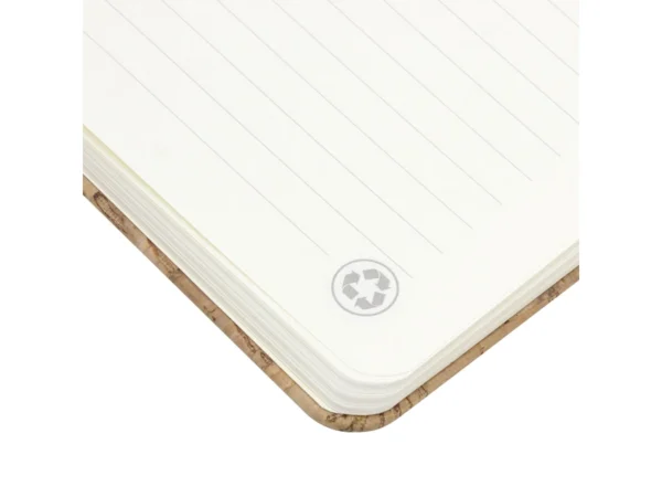 Libreta MARROQUÍ con tapa de corcho y poliuretano, 80 hojas rayadas y encuadernación cosida para empresas en Querétaro.