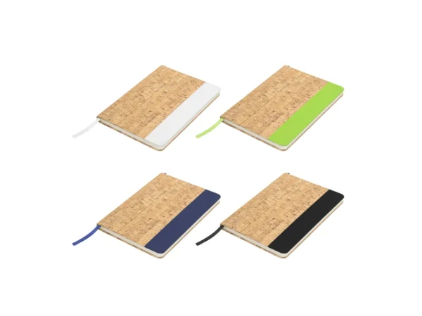 Libreta MARROQUÍ con tapa de corcho y poliuretano, 80 hojas rayadas y encuadernación cosida para empresas en Querétaro.