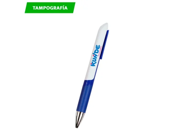 Bolígrafo de plástico Kord con mecanismo twist, agarre de goma y tinta azul para eventos corporativos en Querétaro.