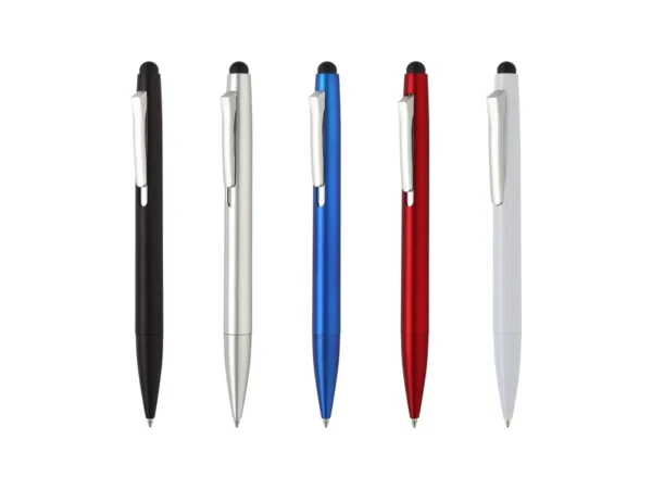 Bolígrafo Lindi con acabado metálico, puntero touch y tinta negra para campañas promocionales en Querétaro.