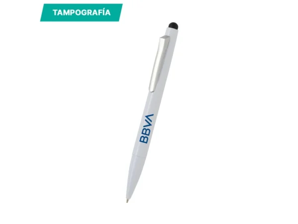 Bolígrafo Lindi con acabado metálico, puntero touch y tinta negra para campañas promocionales en Querétaro.
