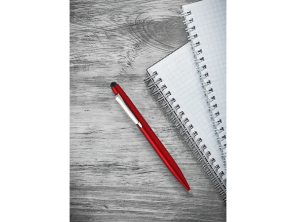 Bolígrafo Lindi con acabado metálico, puntero touch y tinta negra para campañas promocionales en Querétaro.