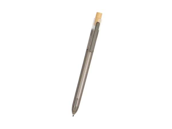 Bolígrafo Malung con barril translúcido, botón de bambú y tinta negra para campañas masivas en Querétaro.