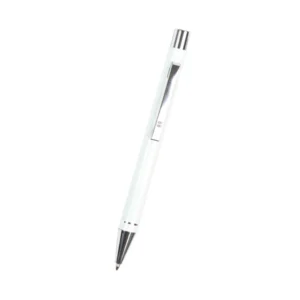 Bolígrafo Orsa de aluminio con tinta de gel azul y detalles cromados para ferias comerciales en Querétaro.