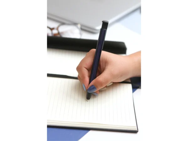 Bolígrafo Vansbro con puntero touch y soporte para celular integrado, ideal para kits de oficina en Querétaro.